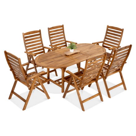 Drevený jedálenský nábytok AKADIA DINING 190/6+1- FOCUS GARDEN