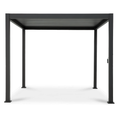 Hliníková pergola Gutroof Premium 3x3 m v antracitovej farbe s lamelovou strechou na bielom pozadí