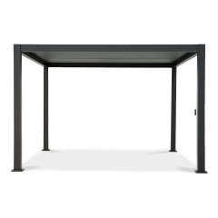 Hliníková pergola Gutroof Premium 3x4 m v antracitovej farbe s otočnými lamelami na streche z čelného pohľadu