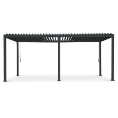 Hliníková pergola Gutroof Premium 3x6 m v antracitovej farbe s otočnými lamelami na streche v čelnom pohľade