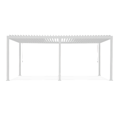 Biela hliníková pergola Gutroof Premium 3x6 m s lamelovou strechou z čelného pohľadu