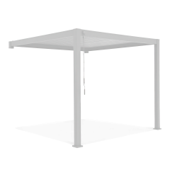 Hliníková pergola k stene Gutroof Premium Wall 3x4 biela s nastaviteľnými lamelami na kľuku na bielom pozadí