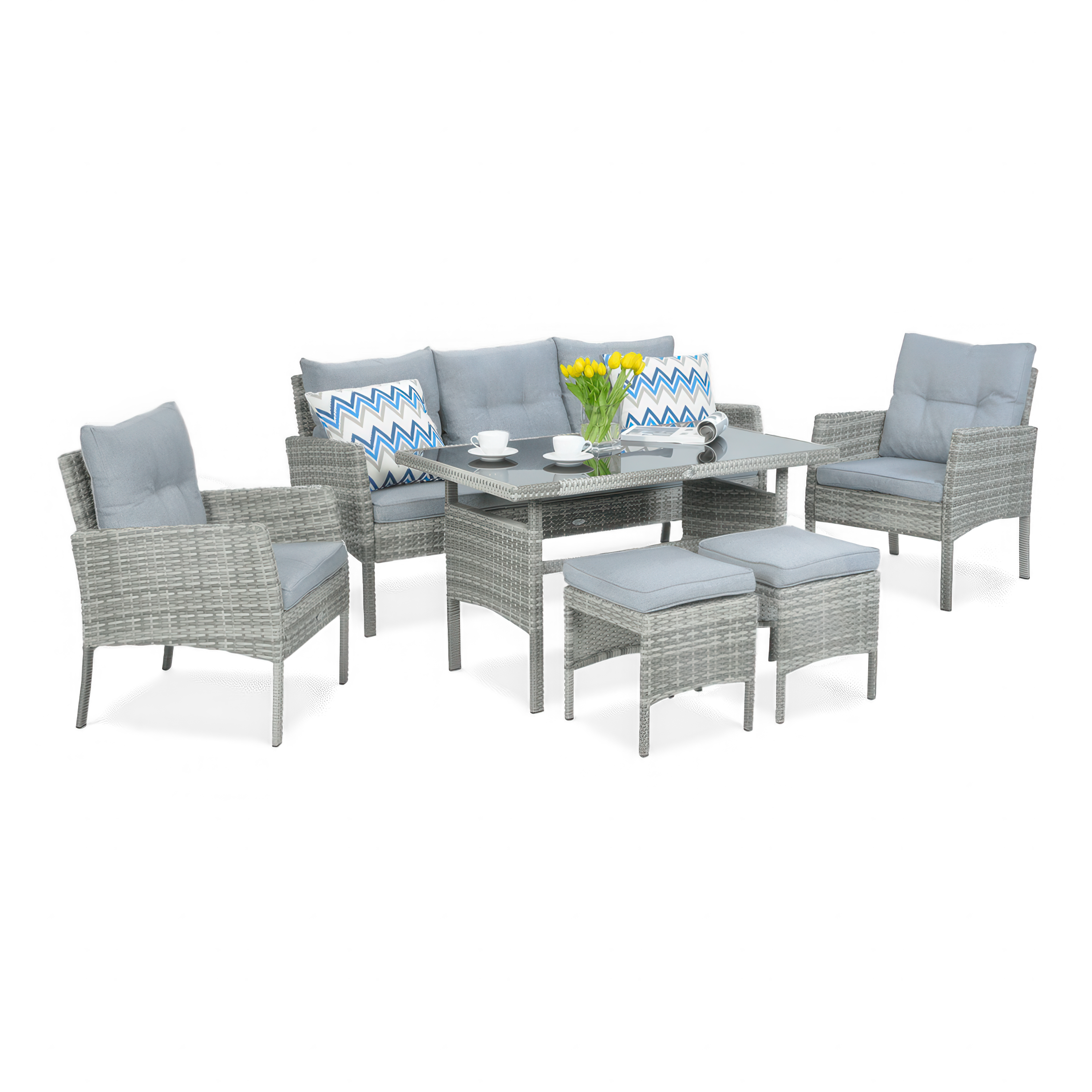 Technorattanová súprava CORTINA + Dolphin Grey PUFY