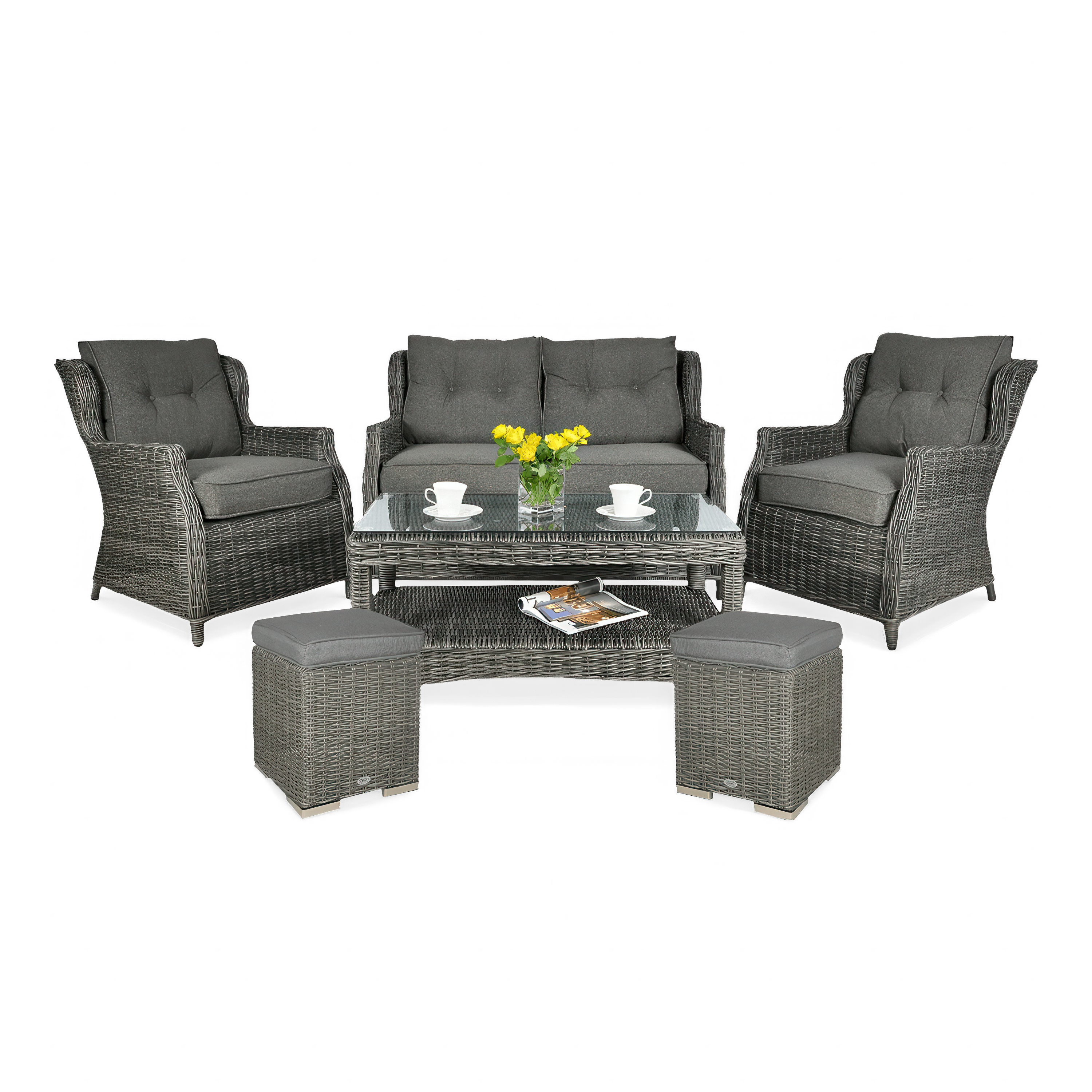 Technorattan nábytok TRIVENTO 2 + PUFY Dark Grey