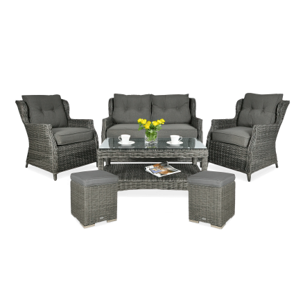 Technorattan nábytok TRIVENTO 2 + PUFY Dark Grey