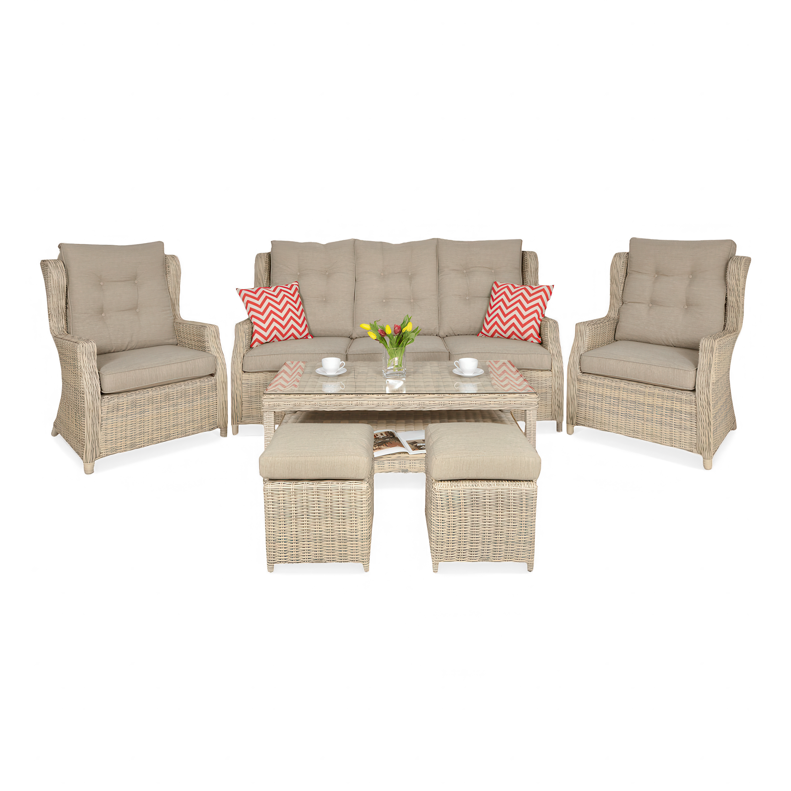 Technorattanová súprava TRIVENTO 3 + PUFY Béžová