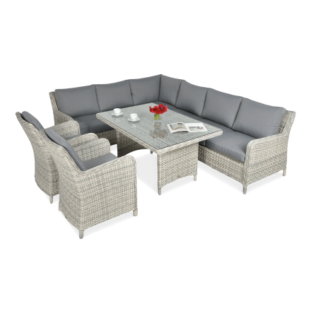 Technorattanová rohová pohovka MARYLAND biela sivá