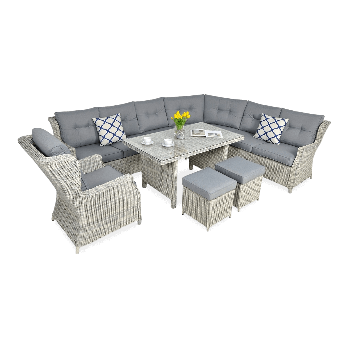 Technorattanová rohová pohovka TRIVENTO DINING biela sivá