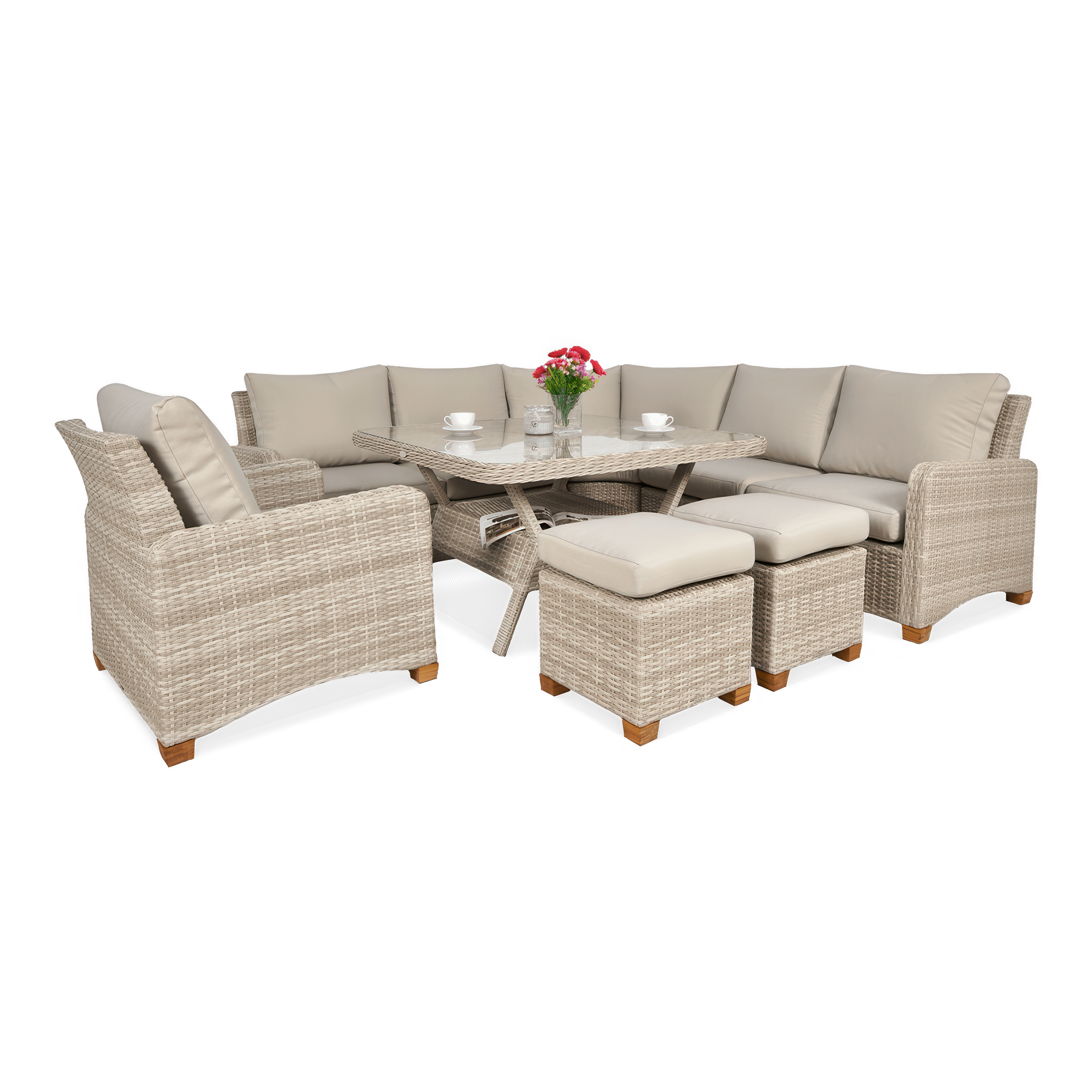 Technorattanová rohová pohovka TOLEDO DINING béžová