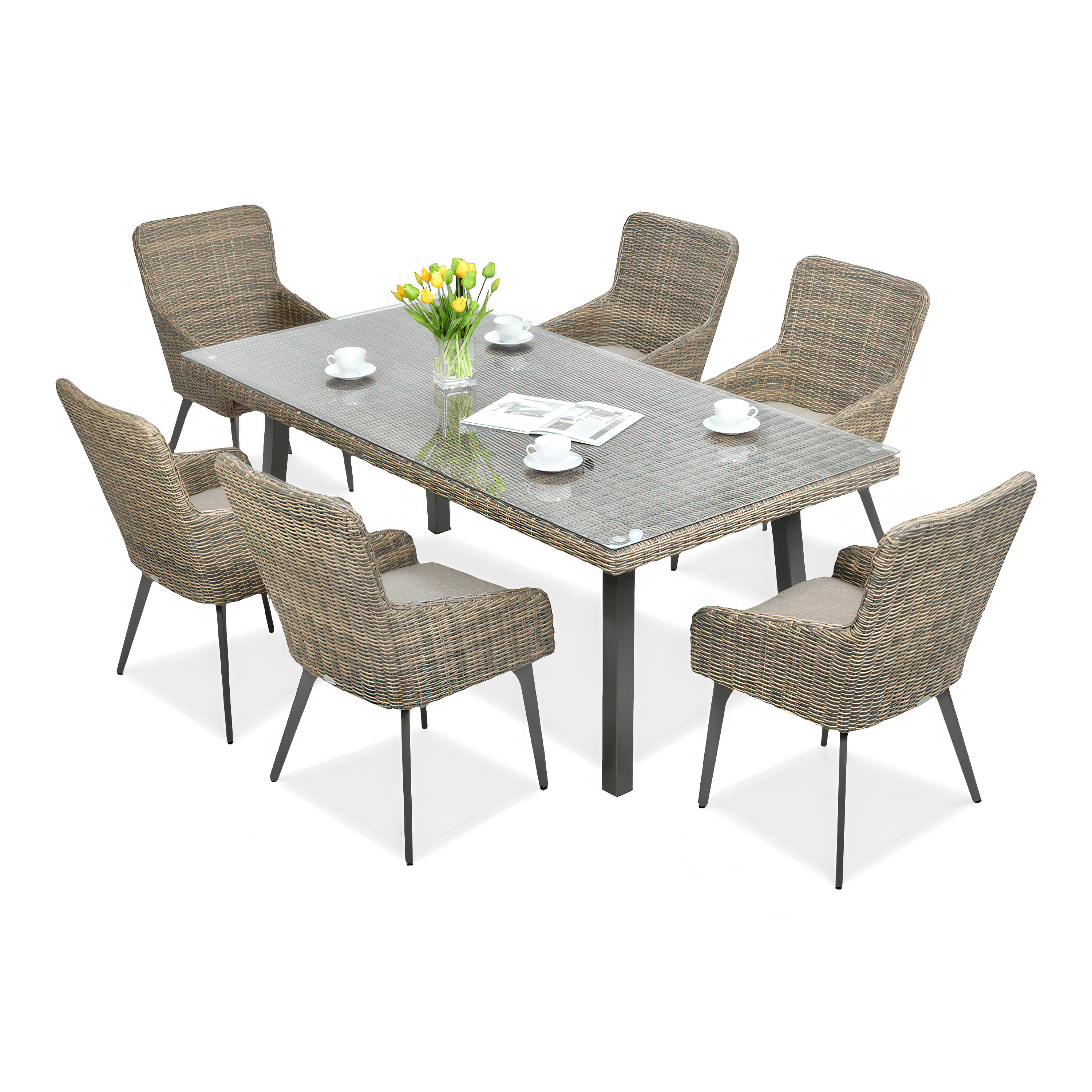 MILANO 6/200 Hnedý technorattanový jedálenský set