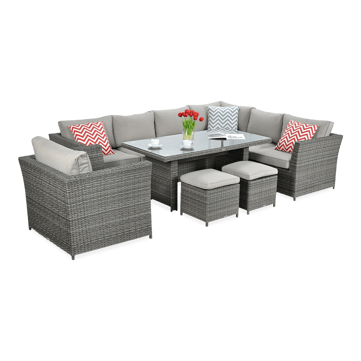 Technorattan rohový MONIZ DINING PLUS tmavo sivý