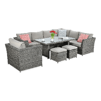 Technorattan rohový MONIZ DINING PLUS tmavo sivý