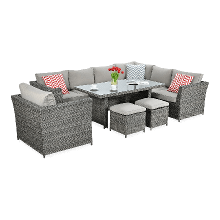 Technorattan rohový MONIZ DINING PLUS tmavo sivý