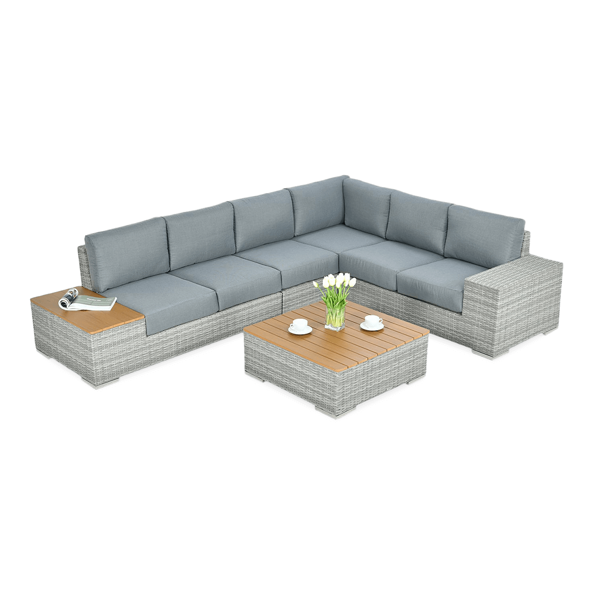 Technorattan rohová jednotka AVOCADO WOOD Stone Grey