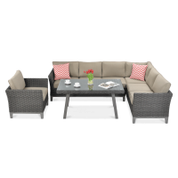 Technorattanová rohová pohovka MALAGA DINING + SEDACIA ČASŤ Hnedá