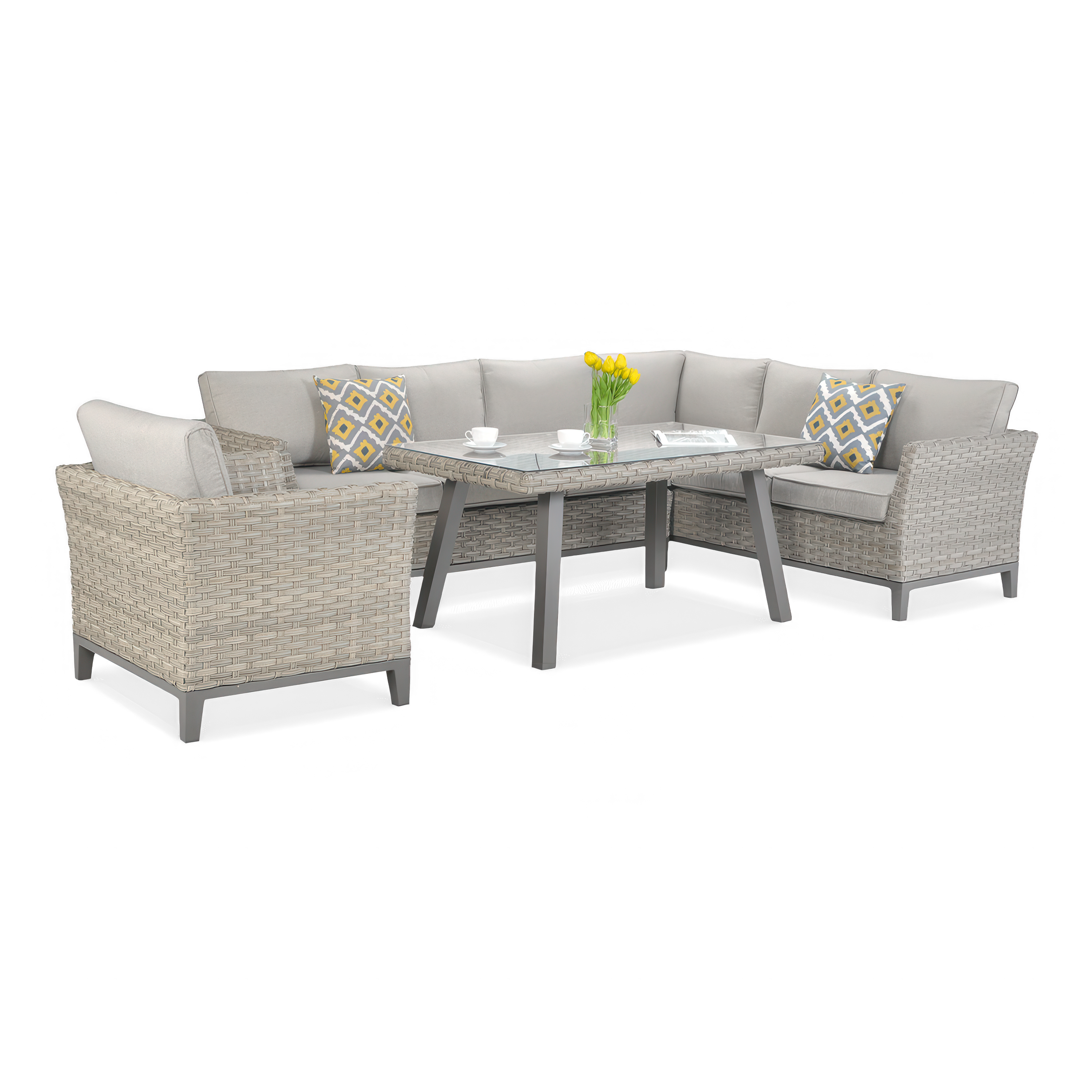 Technorattan rohová zostava MALAGA DINING + SEDENIE béžová