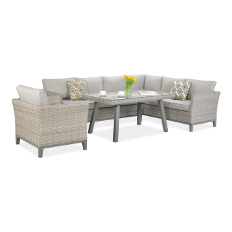 Technorattan rohová zostava MALAGA DINING + SEDENIE béžová