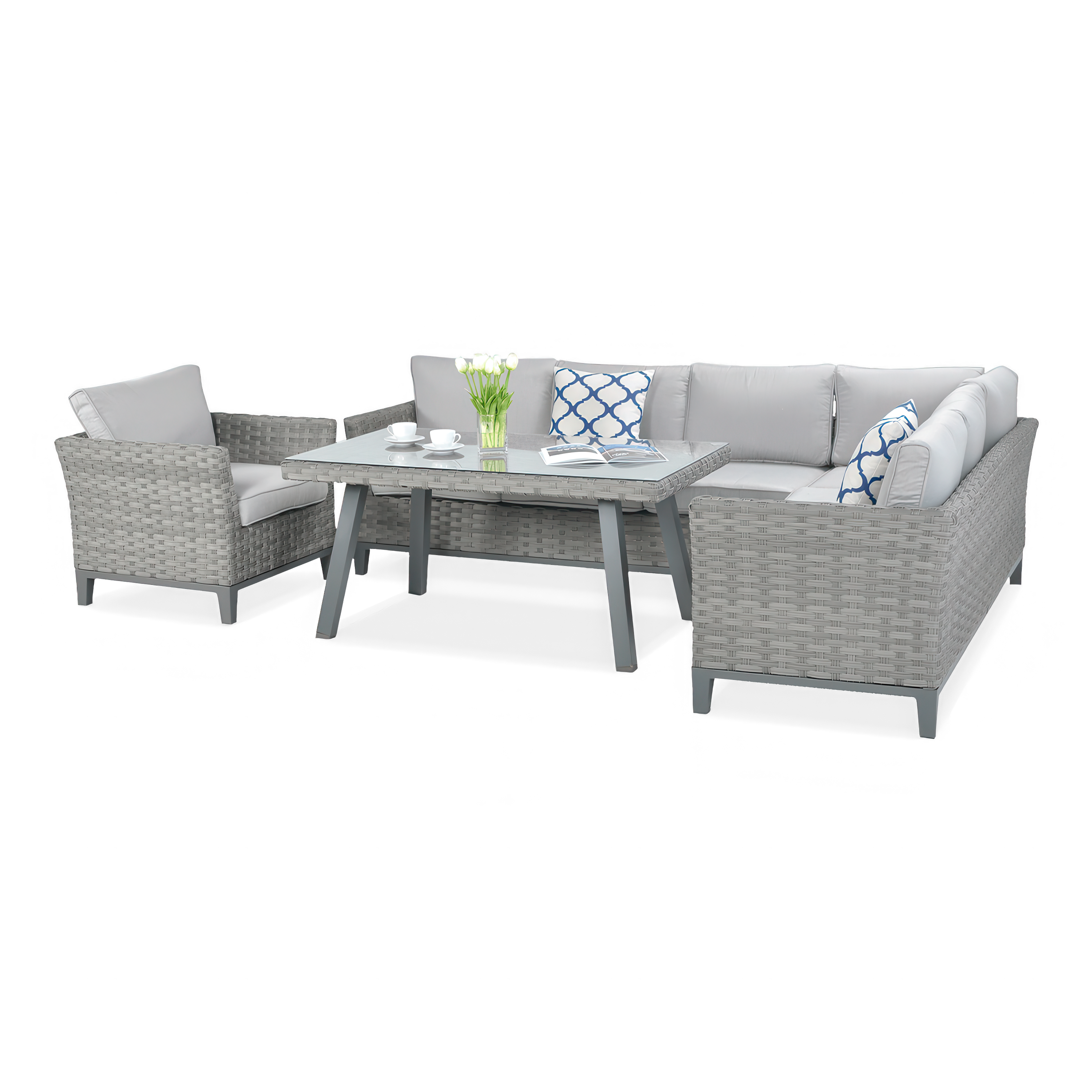 Technorattanová rohová pohovka MALAGA DINING + kreslo Modern Grey