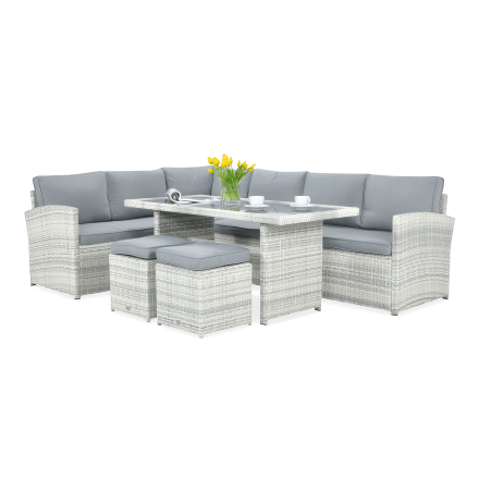 Technorattan rohový SALO + PUFY Biela Sivá