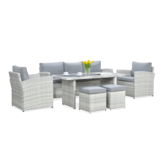 Technorattanová súprava BORNEO + PUFY bielo-sivá