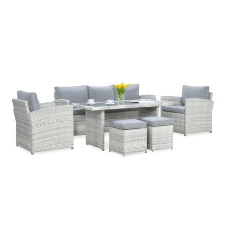 Technorattanová súprava BORNEO + PUFY bielo-sivá