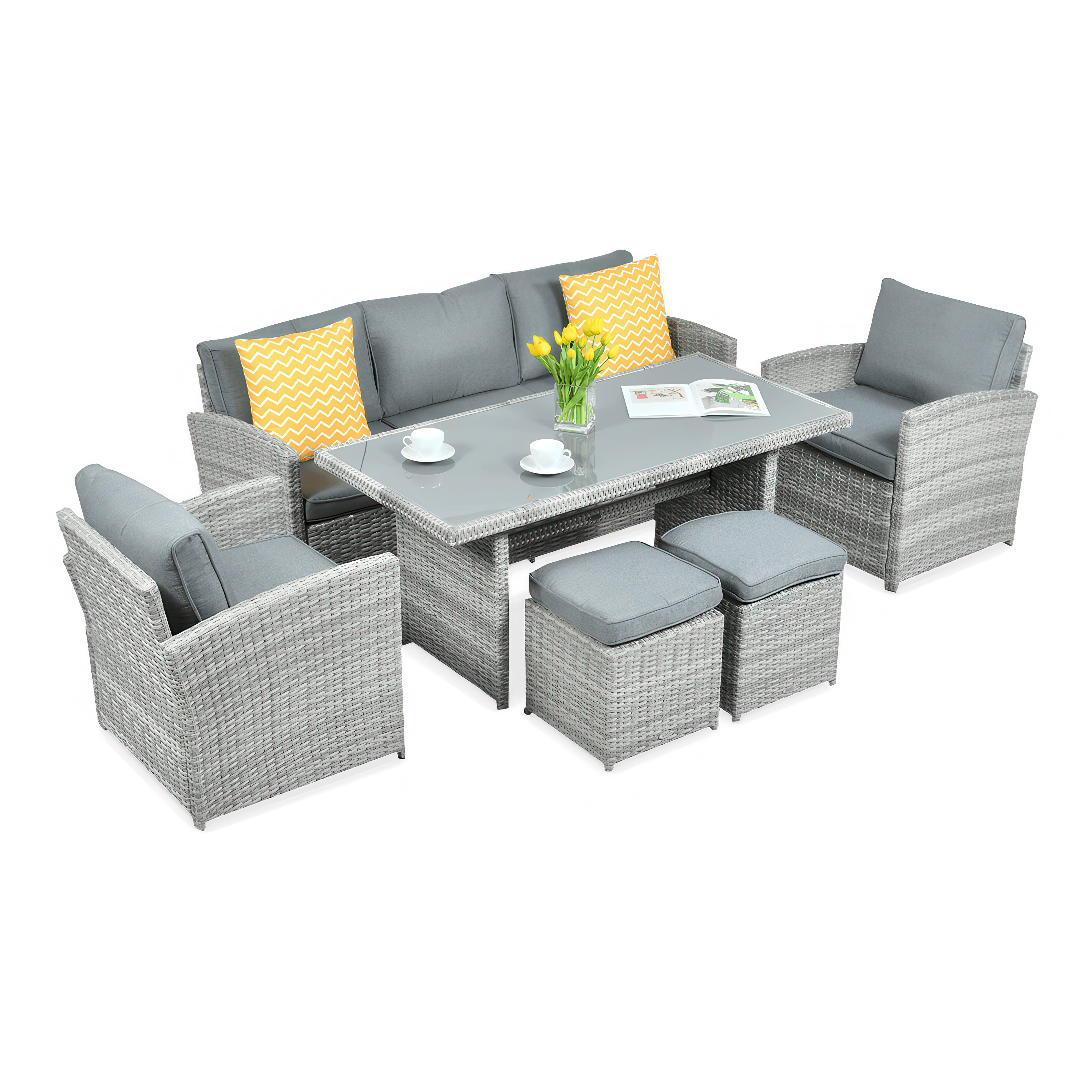 Technorattanová súprava BORNEO + PUFY Stone Grey