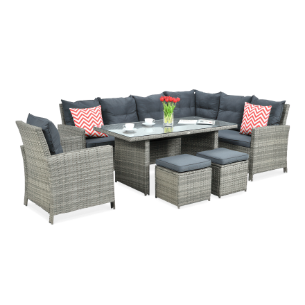 Technorattan IBIZA rohová pohovka + kreslo Sivá