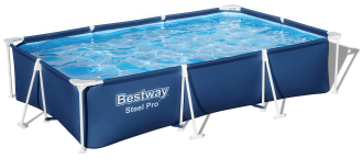 Obdĺžnikový rámový bazén Bestway Steel Pro 3x2 m v modrej farbe s napustenou vodou na bielom pozadí