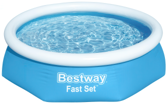 Modrý samonosný bazén Bestway Fast Set s nafukovacím horným prstencom naplnený vodou