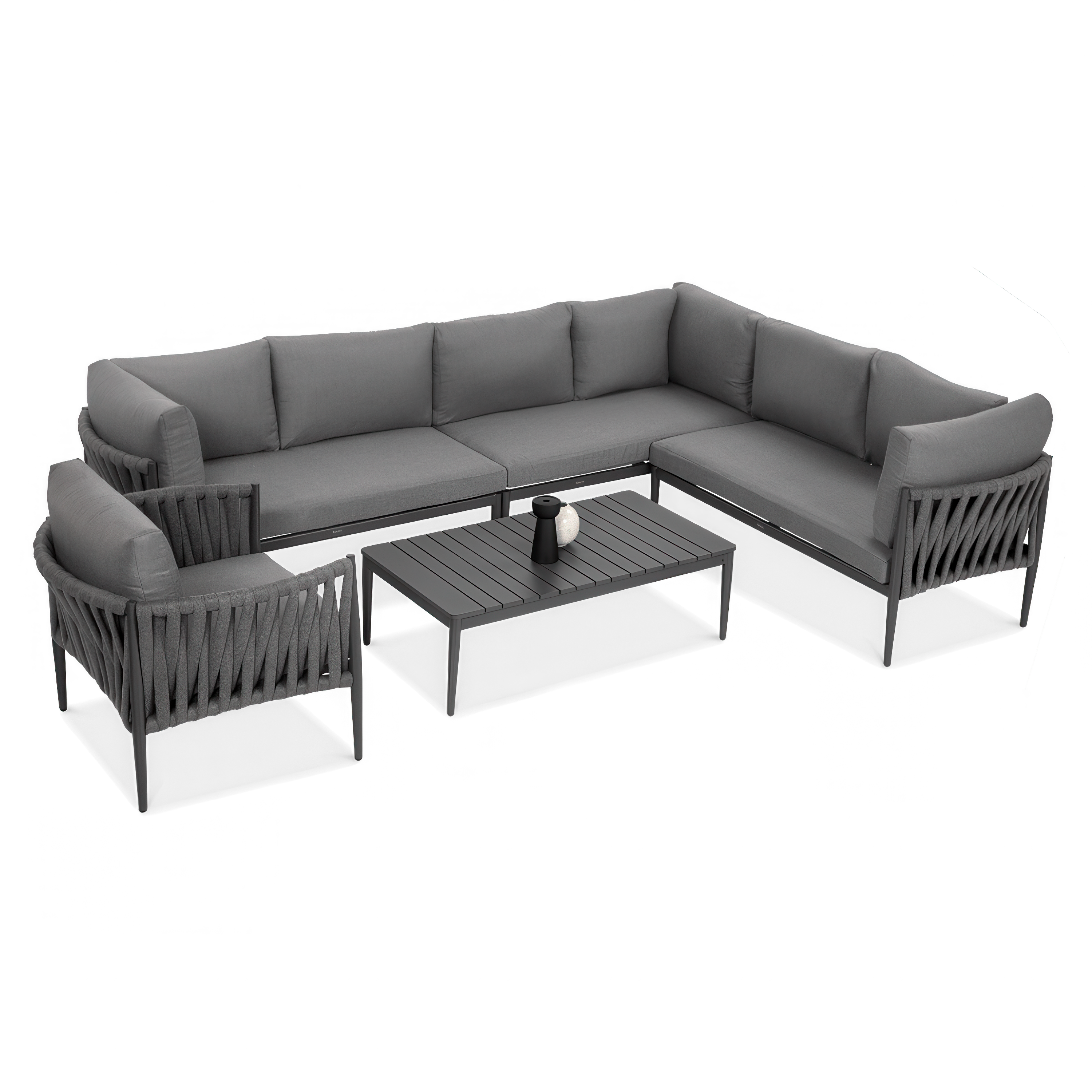 Hliníkový záhradný roh MONZA Caffe + sivé kreslo - FURRORE