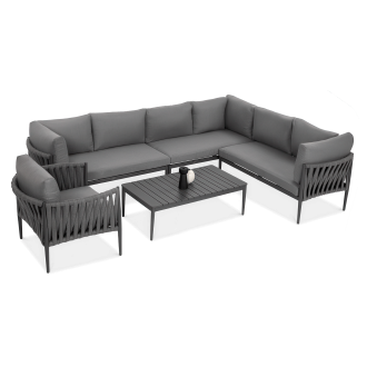 Hliníkový záhradný roh MONZA Caffe + sivé kreslo - FURRORE