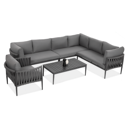 Hliníkový záhradný roh MONZA Caffe + sivé kreslo - FURRORE