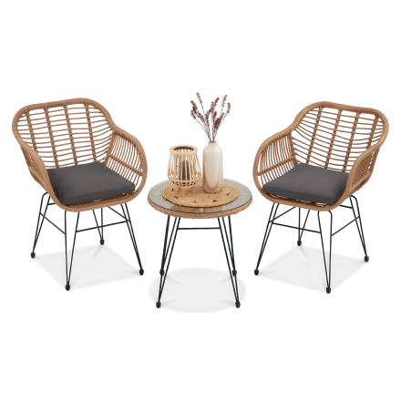 Balkónový stôl a stoličky KUBU 2+1, béžová - FOCUS GARDEN