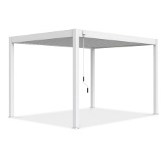 Hliníková pergola Gutroof ELEGANCE 3x4 m biela s otočnými lamelami a kľukou na ovládanie strechy na bielom pozadí