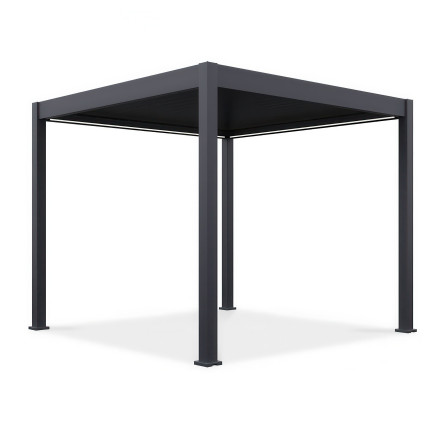 Hliníková pergola Gutroof Elegance Automatic 3x3 m antracitovej farby z pohľadu z uhla na bielom pozadí