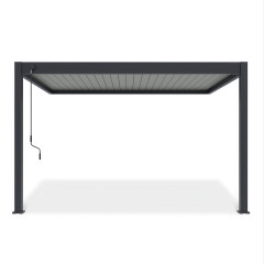 Hliníková pergola Gutroof ELEGANCE WALL 3x4 m v antracitovej farbe s manuálnou kľukou na ovládanie lamiel strechy