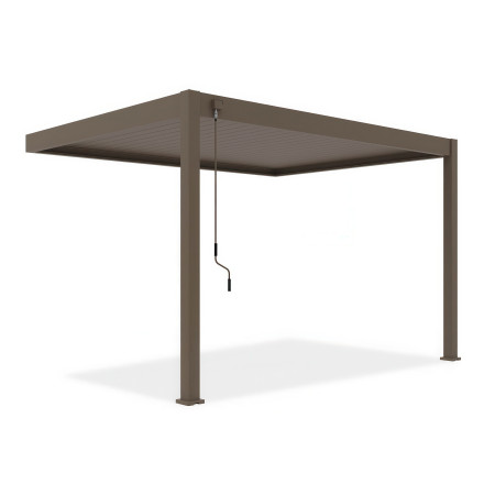Hliníková pergola Gutroof ELEGANCE WALL 3x4 m Taupe s kľukou na ovládanie strechy na bielom pozadí