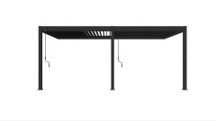 Hliníková pergola Gutroof ELEGANCE WALL 3x6 m v antracitovej farbe s kľukami na ovládanie striech pri pohľade spredu