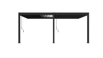 Hliníková pergola Gutroof ELEGANCE WALL 3x6 m v antracitovej farbe s kľukami na ovládanie striech pri pohľade spredu