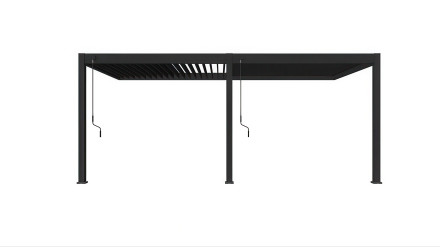 Hliníková pergola Gutroof ELEGANCE WALL 3x6 m v antracitovej farbe s kľukami na ovládanie striech pri pohľade spredu