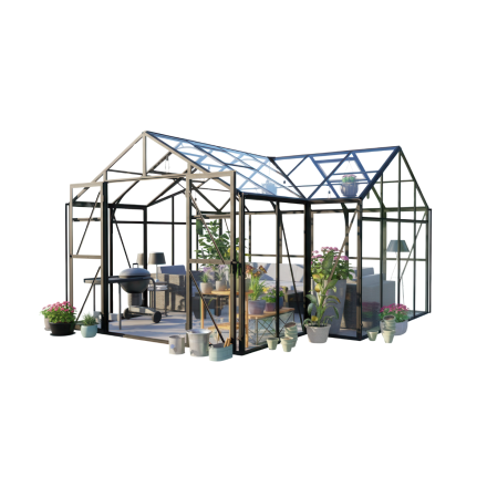 Zimná záhrada TRIBECA čierna 433x431cm Pevný PC + sklo – strešná krytina Gutroof