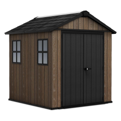 Záhradný domček Keter DECO APEX 757/775 Walnut s dvomi oknami a dvojkrídlovými dverami vo farbe orecha