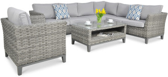 Technorattanová rohová pohovka MALAGA CAFFE + SEDACIA ČASŤ Moderná sivá