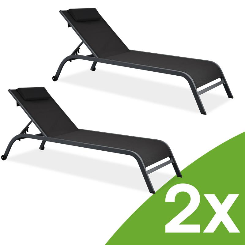 Súprava 2 záhradných oceľových lehátok TIMOR DUO Black, grafika s označením množstva 2x