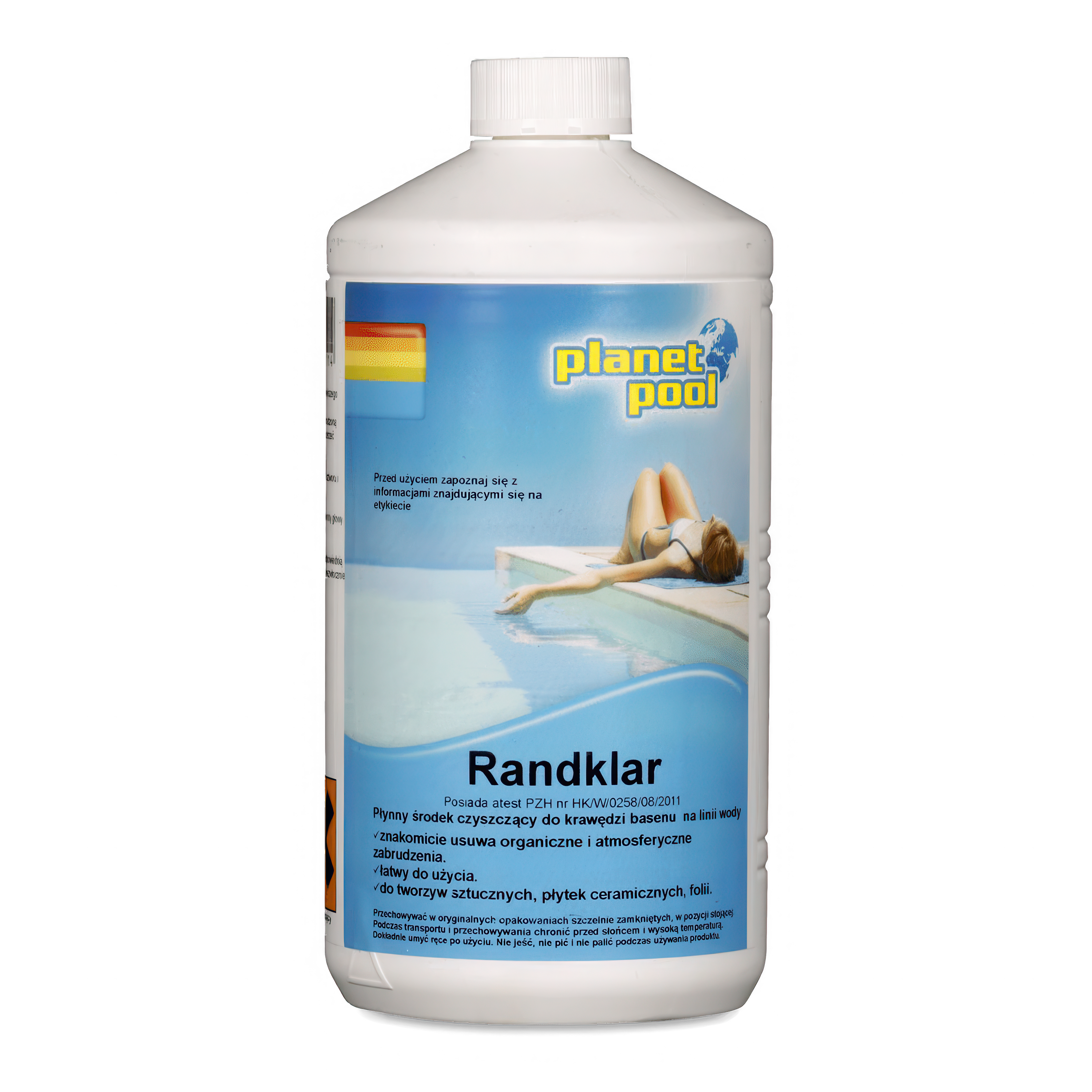 środek do usuwania osadów z basenu w białej butelce