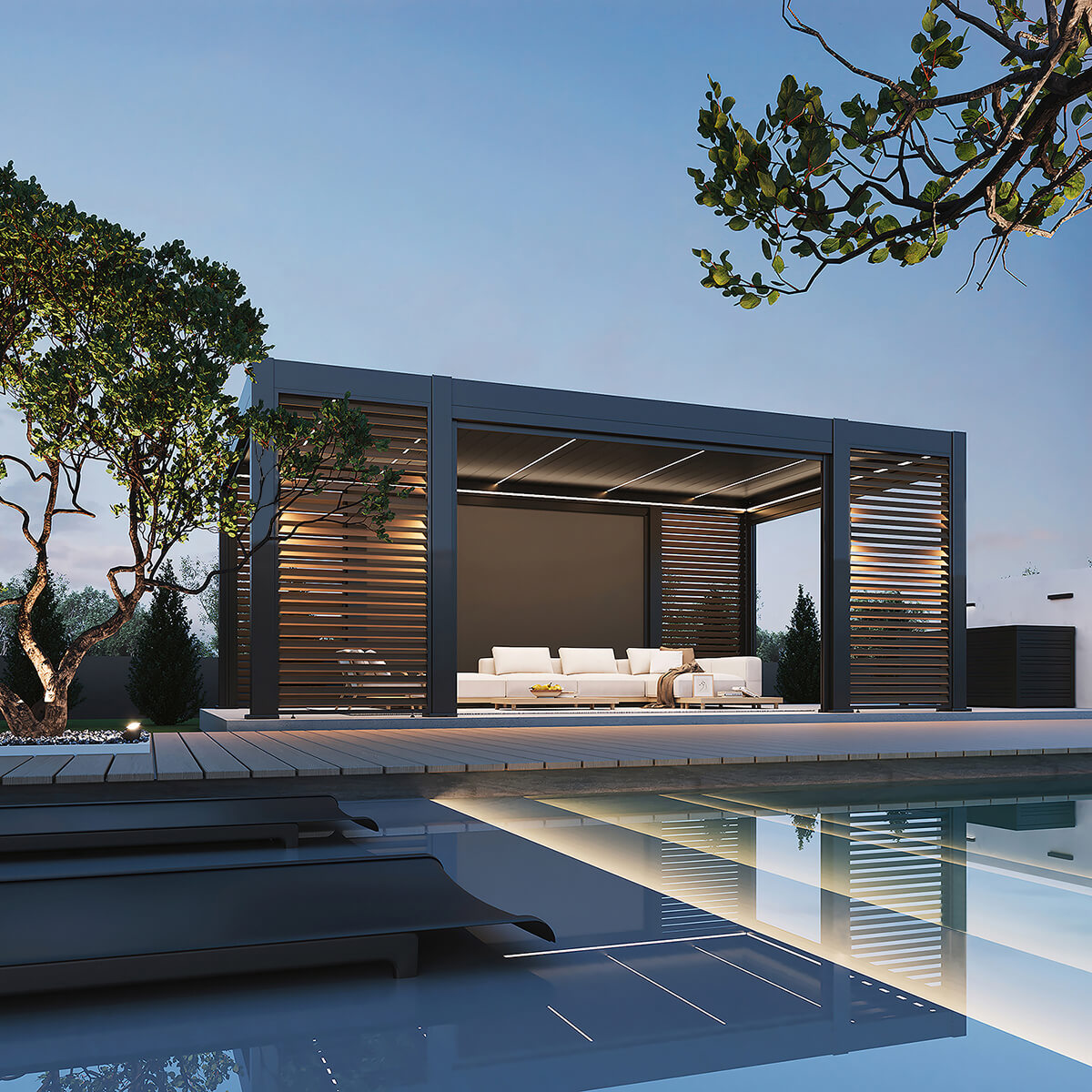 Terasová pergola REFERENCE AUTOMATIC 3,6x6,7 s LED osvetlením Antracit - Gutroof