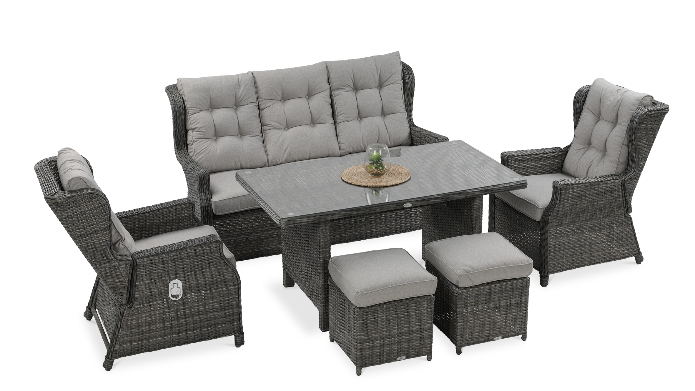 Technorattan nábytok BALTIMORE DINING + PUFY Dark Grey