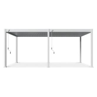 Biela hliníková terasa pergola 3.6x6 DELUXE White Gutroof s manuálnym ovládaním na čiernom pozadí