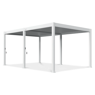 Biela záhradná pergola DELUXE 3,6x5,3 Gutroof s hliníkovou konštrukciou na čiernom pozadí