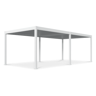 Biela hliníková pergola s LED osvetlením DELUXE Automatic 3,6x7,2m na izolovanom bielom pozadí